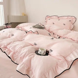 Popxstar 3pcs bow embroidery Bedding set ruffles Duvet Cover Set (1*Duvet Cover + 2*Pillowcase, Without Core)for bedroom guest room