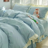 Princess Style Bedding Sets Ruffle Lace Quilt Cover Romantic Pink Bed Sheet Sets Woman Girls Bedroom Duvet Cover Set 4pcs