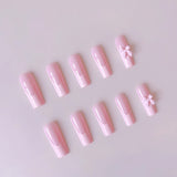 Popxstar  24Pcs Long Coffin Fake Nails Pink French Tips Press on Nails Ballerina Full Cover False Nail for Women and Girls DIY Manicure