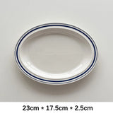 Popxstar  Ceramic Oval Dish Plates Korean  Style Striped Porcelain Dinnerware Vegetables Fruit Salad Pasta Breakfast Plates Kitchen Dishes