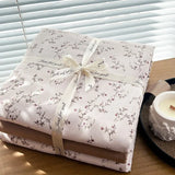 Popxstar  Ins floral print Bedding set knitted cotton Flat sheet set Four pieces duvet cover double layer-yarn 4Pcs lovely Fitted sheet