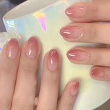 Popxstar Sweet Gradient Pink Fake Nail Tips Ins Simple Nude Color False Nails Round Head Korean Girl Lady Press on nail Wearable 24pcs