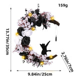 Popxstar Halloween Flower Wreath White Flowers Black Roses Withered Branches Moon Cat Flower Wreath Decoration Door Wreath Decoration