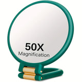 Popxstar  50x Handheld Makeup Mirrors Double Sided 1X/50X Magnification Portable Folding Makeup Mirror for Travel 360° Adjustable Mirror