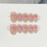 Popxstar 10Pcs Short Handmade Press on Nails Pink Peach Fake Nails Wearable Stick-on Nails Full Cover False Nail Накладные Ногти 수제네일