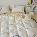 Cute Bread Rabbit Embroidery Bedding Set Lovely Cartoon Single Double Duvet Cover Set Soft Skin-friendly Quilt Cover Pillowcases