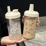 New Plastic Water Bottle For Girls With Straw Lid Bubble Milk Tea Plastic Cup Simple Outdoor School Straw Drinking Water Bottles