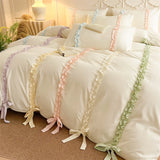 New INS Princess Style Bedding Sets Colorful Bow Quilt Cover Romantic Bedclothes Woman Girls Bedroom Duvet Cover 4pcs
