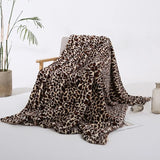 Popxstar Faux Rabbit Fur Leopard Print Double-layer Coral Rabbit Plush Blanket Bedroom Sofa Soft Breathable Warm Cover Blanket