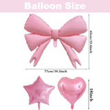 Popxstar  Pink Bow Birthday Decorations Pink Heart Star Foil Balloons Girls Women Bow Party Coquette Birthday Decors Baby Shower Supplies