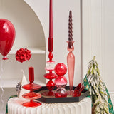 Popxstar Red Glass Candle Holders Taper Candle Stand Christmas Candle Holder Candlestick Holder Christmas Decor Green Glass