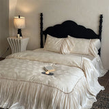 Popxstar  Vintage French Large Lace Ruffles Lyocell Cotton Rose Jacquard Luxury Bedding Set Duvet Cover Bed Skirt Pillowcases 4Pcs