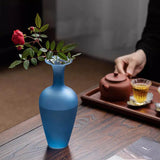 Blue frosted glass vase Hydroponic fresh flowers flower arrangement desktop ornament home office hotel decoration