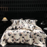 Natural Silk Bedlinens Bedding Set Nordic Flower Printed Duvet Cover Set Couple Double King Queen Size Soft Bed Sheet Pillowcase