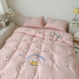 Cute Bread Rabbit Embroidery Bedding Set Lovely Cartoon Single Double Duvet Cover Set Soft Skin-friendly Quilt Cover Pillowcases