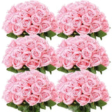 Popxstar 100 Pieces Artificial Roses Flowers Fake Silk Roses Bouquet for Table Centerpiece Vases Wedding Party Decor