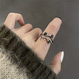 Popxstar Kpop 90s Grunge Aesthetic Irregular Liquid Metal Heart Moonstone Open Ring For Women Luxury Vintage Jewelry EMO Y2K Accessories