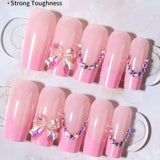 Popxstar  24Pcs Pink Ballet False Nails Mid-length Coffin Press On Nails French Tips Stick-on Fake Nails Shiny Diamond Bowknot Decor