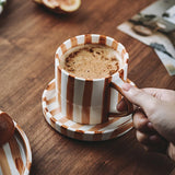 Popxstar  Retro Minimalist Striped Hand Drawn Cups Plate Set Ceramic Tableware Coffee Cups Afternoon Tea Milk Mugs Drinkware Holiday Gifts