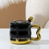 Popxstar  Light Luxury Mug with Lid Spoon Electroplated Golden Cup Water Cups Ceramic Breakfast Mug Creative Coffee Cup Milk Cup Girl Gift