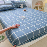 Popxstar 100% Cotton Elastic Bed Sheets Sets Plaid Print Fitted Sheet + 2pc Pillowcases Twin Full Queen King Cal-King Size Bed Cover