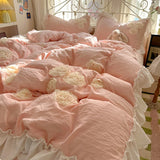3/4Pcs Korean Style Princess Lace Ruffles Skin-friendly Soft Flowers Embroidery Bedding Set Duvet Cover Bed Sheet Pillowcases