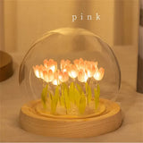 Popxstar Artificial Tulip Flower Night Light Handmade DIY Bedside Lamp LED Night Lamp Bedroom Decor Christmas Birthday Gifts Table Lamp