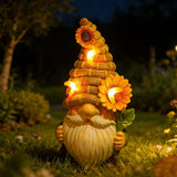 Popxstar  Solar Dwarf Garden Statue with Welcome Sign Whimsical Statue Featuring Sunflowers A Gift for Mom's Garden, Courtyard, or Lawn