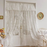 popxstar French  Elegant White Embroidery Ruffle Tulle Curtains with Valance For Girls Bedroom Living Room Sheer Drapes Rideaux Voilage