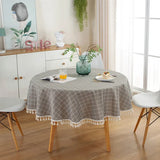 Popxstar  Cotton Linen Nordic Round Tablecloth Yellow Striped  White Tassel Lace Christmas Tree Dining Table Cover Washable Table Cloth