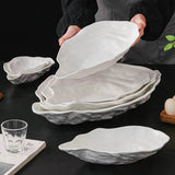 Popxstar  1PC Ceramic Sashimi Plate Creative Oyster Shaped Salad Plate Artistic Concept Cuisine Specialty Plate Hotel Tableware
