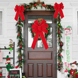 Popxstar Red Christmas Bows Outdoor Decorations Large Christmas Tree Top Bow Velvet Wreath with Glitter Gold Edge Front Door Decoration