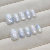 Popxstar 10pcs Short T Blue Mermaid Cat's Eye Handmade  Press on Nail False Nails Square Head Girl Lady Wearable Detachable Nail Tips