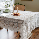 Rustic Wedding White Lace Tablecloth Vintage Water Soluble Hollow Embroidered Table Cloth Cover for Reception Baby Shower Party