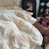 Popxstar  Rose Embossing Quilted Duvet Cover Set Vintage Lace Ruffles Pure Cotton Bedding Set Bed Sheet/Bed Skirt/Fitted Sheet Pillowcases