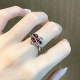 Popxstar Kpop 90s Grunge Aesthetic Irregular Liquid Metal Heart Moonstone Open Ring For Women Luxury Vintage Jewelry EMO Y2K Accessories