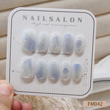 Popxstar 10pcs Short T Blue Mermaid Cat's Eye Handmade  Press on Nail False Nails Square Head Girl Lady Wearable Detachable Nail Tips