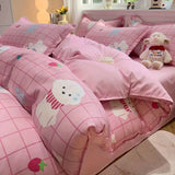 Popxstar Kawaii Bedding Set for Kids Ins Twin Queen Size Duvet Cover Flat Sheet Pillowcase No Filler Girls Boys Home Totel Bed Linens
