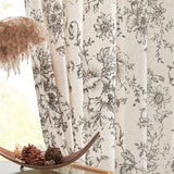 Popxstar Cotton Linen Curtains Floral Curtains for Living Room Rod Pocket Farmhouse Peony Flower Patterned Drapes Bedroom Window Curtain
