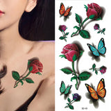 Popxstar 1pcs 3D Butterfly Tattoos Stickers Rose Flower Girls Women Body Art Water Transfer Temporary Tattoo Sticker Arm Wrist Fake Tatoo