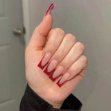 Popxstar 24pcs Simple Solid Color Design False Nails Art Pink Long Square Press on Nails Tips Coffin Fake Nail Datachable Manicure Sets