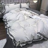 Popxstar Nordic Lace Border Solid Color Bedding Set Bowknot Girl Duvet Cover With Pillowcase Sheet Luxury Comfort Fluffy Queen Full Size