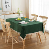 Popxstar Christmas Green Cotton Rectangle Tablecloth Tassel Washable Table Cover for Kitchen Dinning Picnic New Year Christmas Decoration