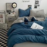 Popxstar Beige Pink Bedding Set Solid 3/4pcs Home Linens Luxury Duvet Cover Pillowcase Flat Sheet Wash Cotton Twin King BedRoom Decor