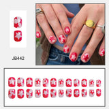 popxstar Short Round Head Fake Nails Y2K Girls Press on Nails Pink Star Designs Party Holiday Charms Manicure Women False Nails Patches
