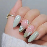Popxstar 24Pcs Colorful Flower Nails Set Press on Wearable Fake Nail Almond Design Long Stiletto French False Nails Full Cover Manicure