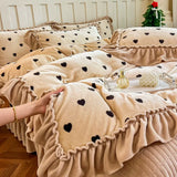 French Winter Thickened Milk Fleece 4pcs Bedding Sets Flower Warm Quilt Cover Bedspread for Women Bedroom