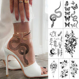 Popxstar Waterproof Temporary Tattoo Sticker snake flower rose Flash Tatoo sexy Arm Large Size Black Wrist Fake Tatto For Body Art Women
