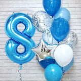 Popxstar 12pcs Blue 32inch Number Foil Latex Balloon Happy Birthday Party Decorations Kids Boy Baby 1 2 3 4 5 6 7 8 9 Year Old Supplies