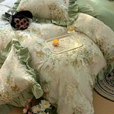Popxstar  Nordic Bedding Sets 100% Cotton Floral Flat Bed Sheet Set 2 Pillowcases Skin-Friendly Queen King Double Size Bed Linen Set